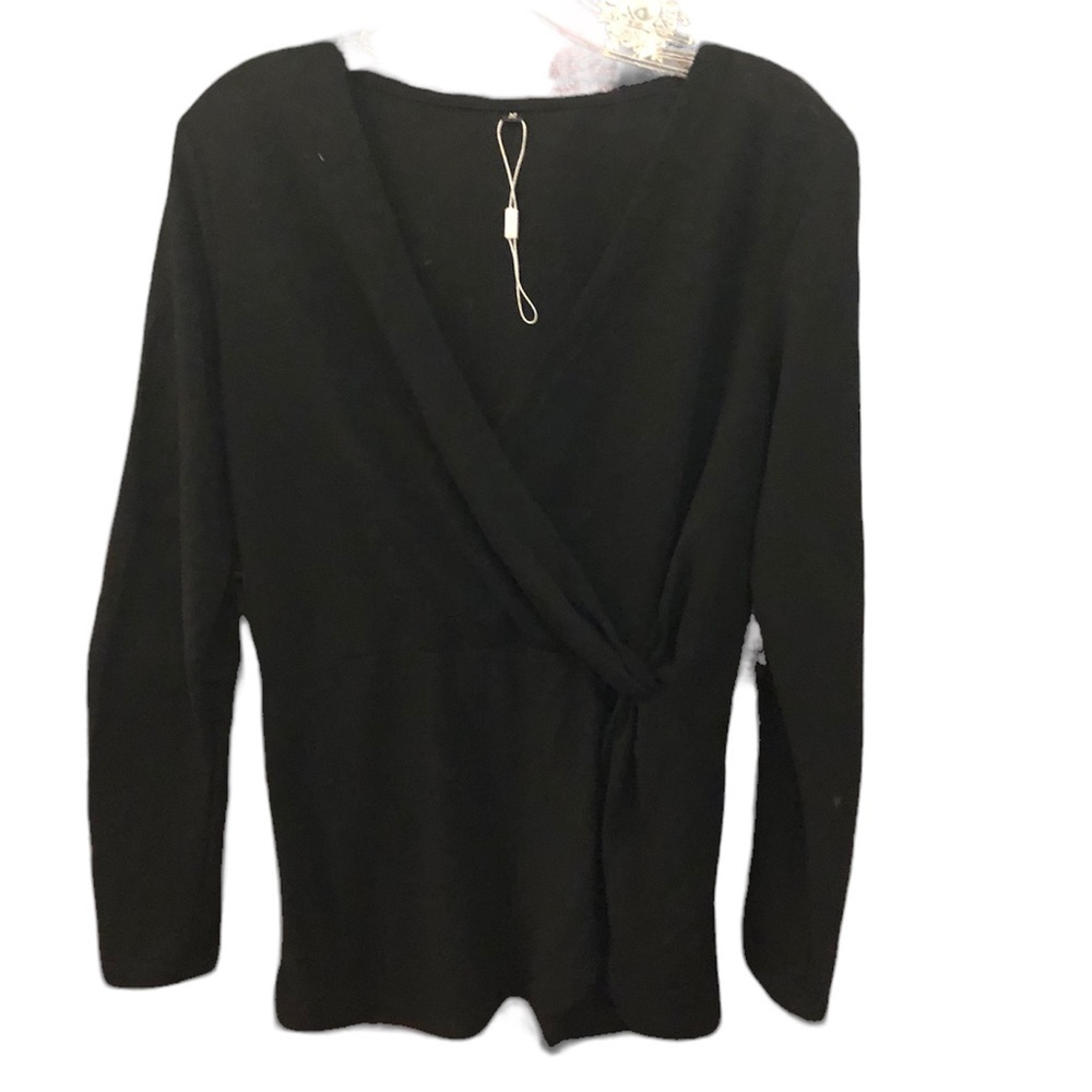 NWT Vote Pretty V Neck Black Long Sleeve Faux Wrap Tunic Top Sz M